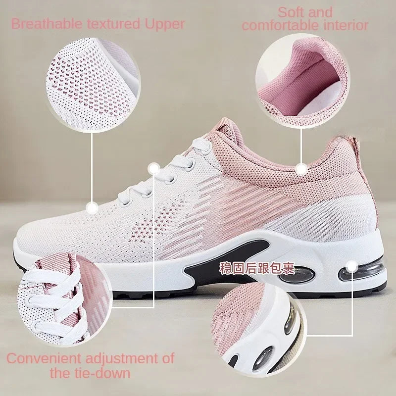 unisex Air Cushion Running Shoes Breathable Mesh Lace-Up Trainers