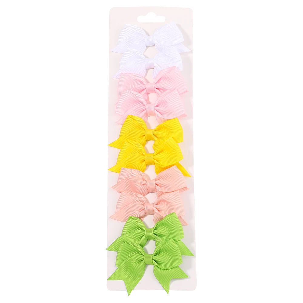 10PCS Cute Ribbon Bow Hair Clips for Baby Girls Handmade Barrettes Set