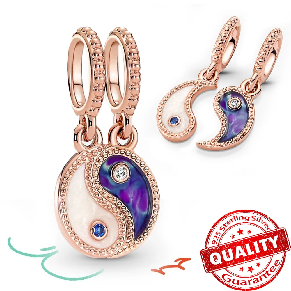 Rose Gold Triple-Row Cherry Blossom Dangle Charm for Silver Bracelet