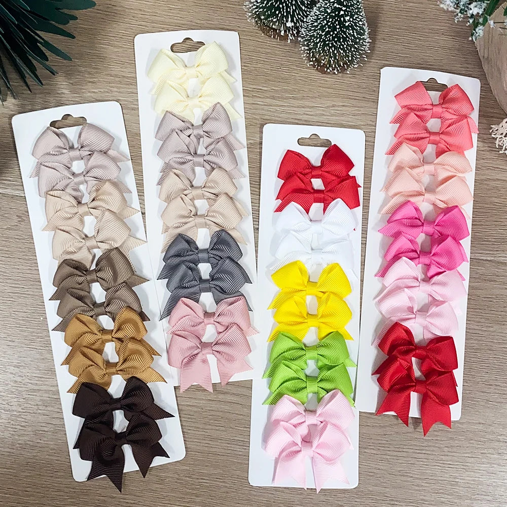 10PCS Cute Ribbon Bow Hair Clips for Baby Girls Handmade Barrettes Set