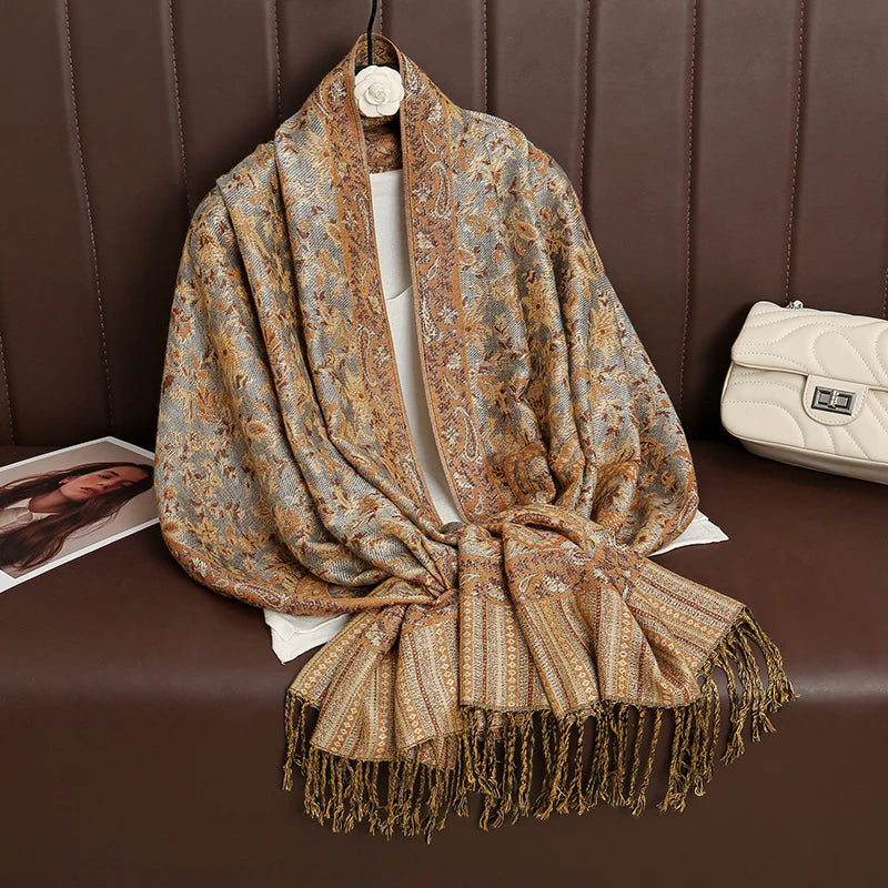 Women's Cashmere Pashmina Shawl Warm Winter Scarf Wrap with Elegant Print