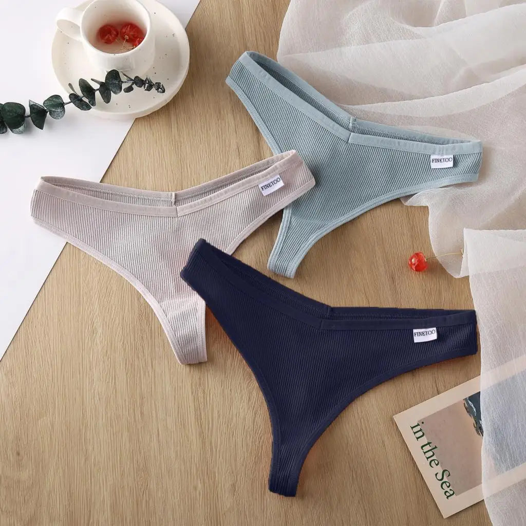 3PCS Women's Cotton Thongs Low Waist G-String Bikini Briefs Set