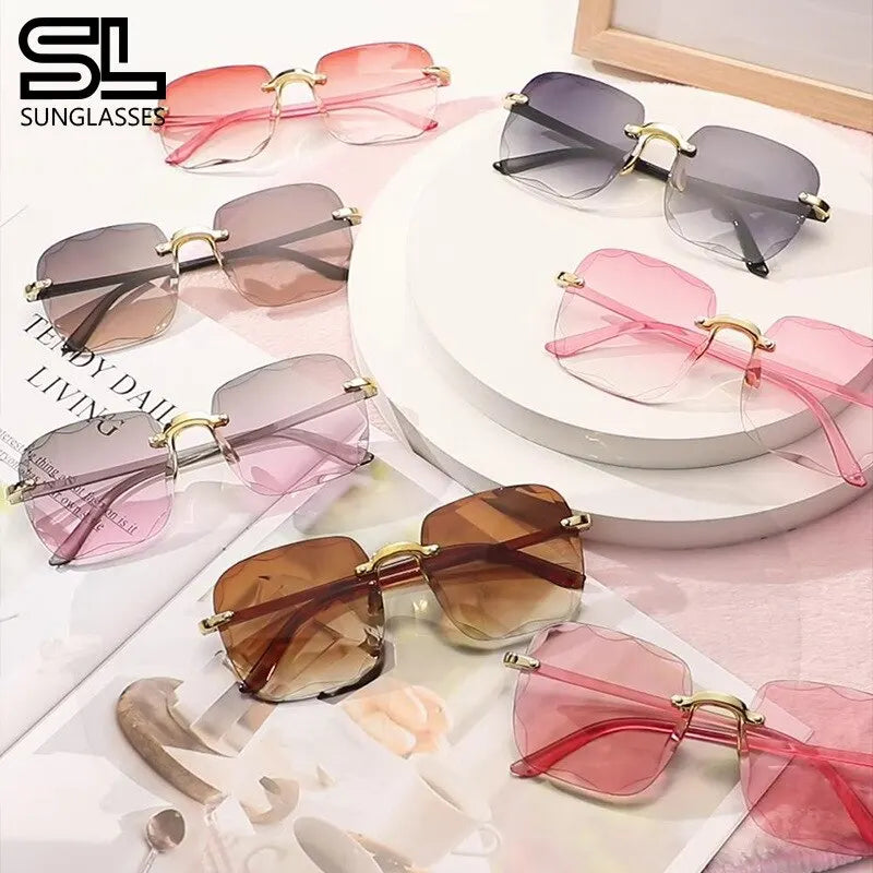Women’s Square Frameless Gradient Sunglasses – Classic UV400 Shades