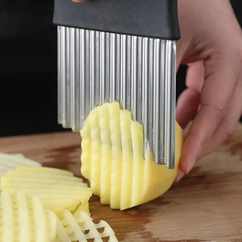 Stainless Steel Crinkle Cutter Wavy Knife for Potato Chips & French Fries