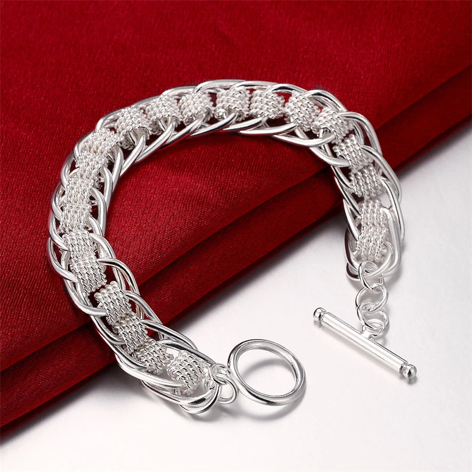 Sterling Silver Square Chain Bracelet for Women & Men Wedding Gift