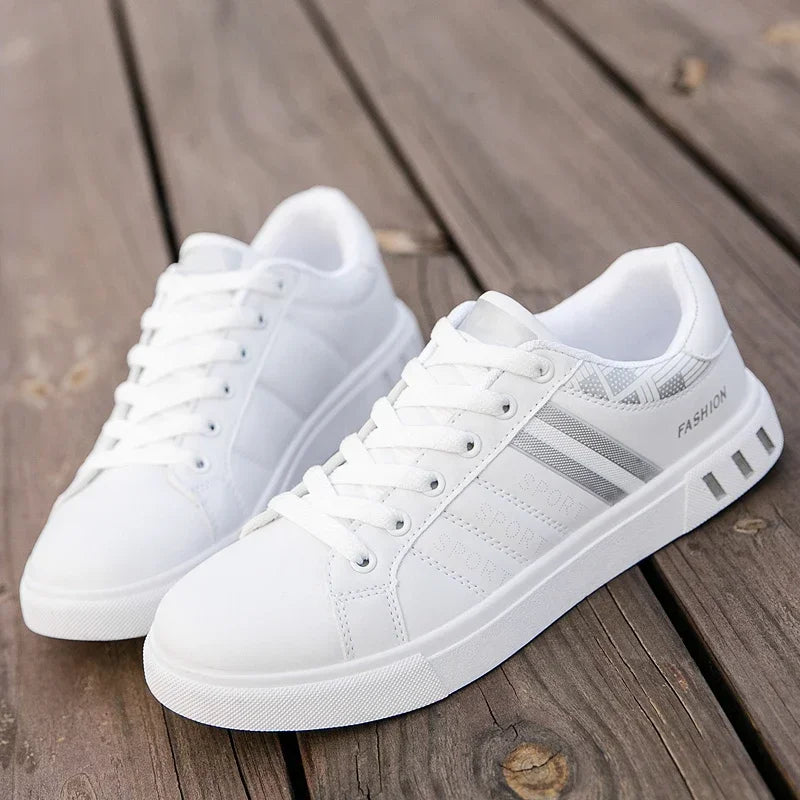 Unisex Casual White Sneakers Fashion Lace-Up Vulcanized Shoes Plus Size