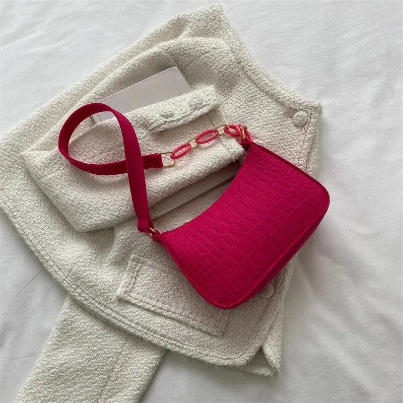 Luxury Felt Armpit Tote Fashionable Crescent & Square Handbag for Women
