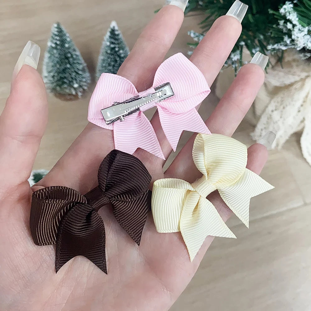 10PCS Cute Ribbon Bow Hair Clips for Baby Girls Handmade Barrettes Set