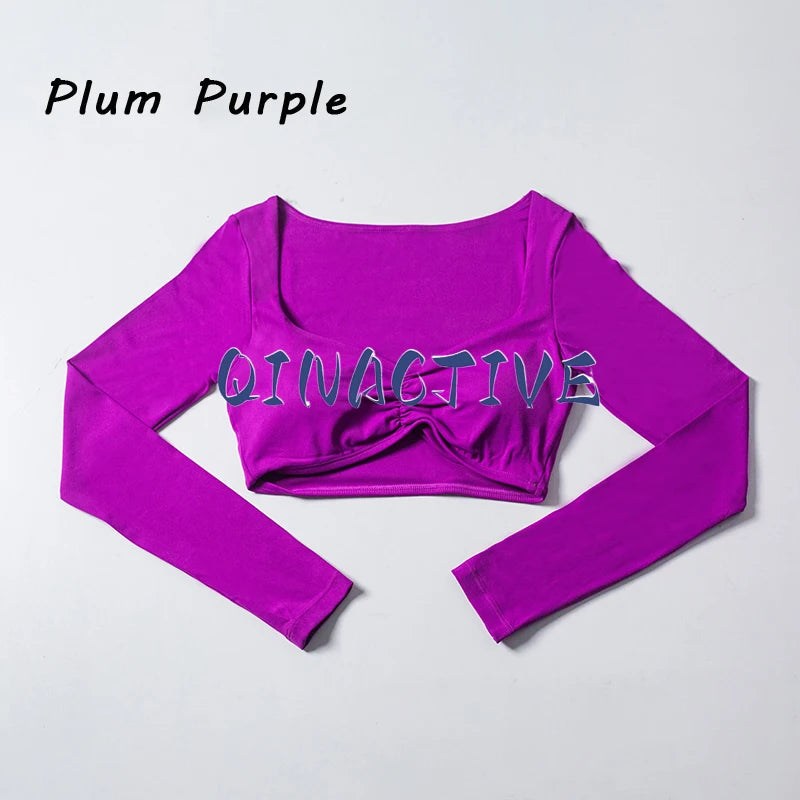 Women's Long Sleeve Crop Top Yoga Shirt Gym Fitness Workout Sports Tee