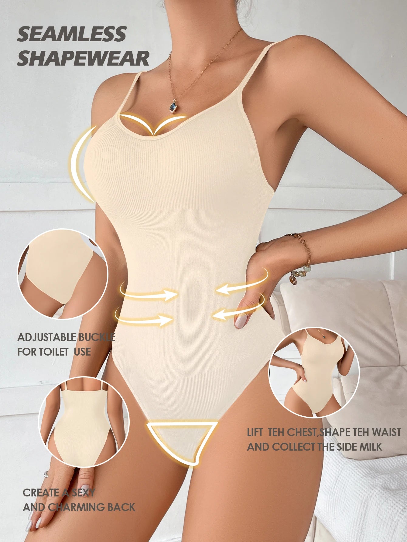 Women's V-Neck Bodysuit Shapewear –Slimming Open Crotch Compression Suit