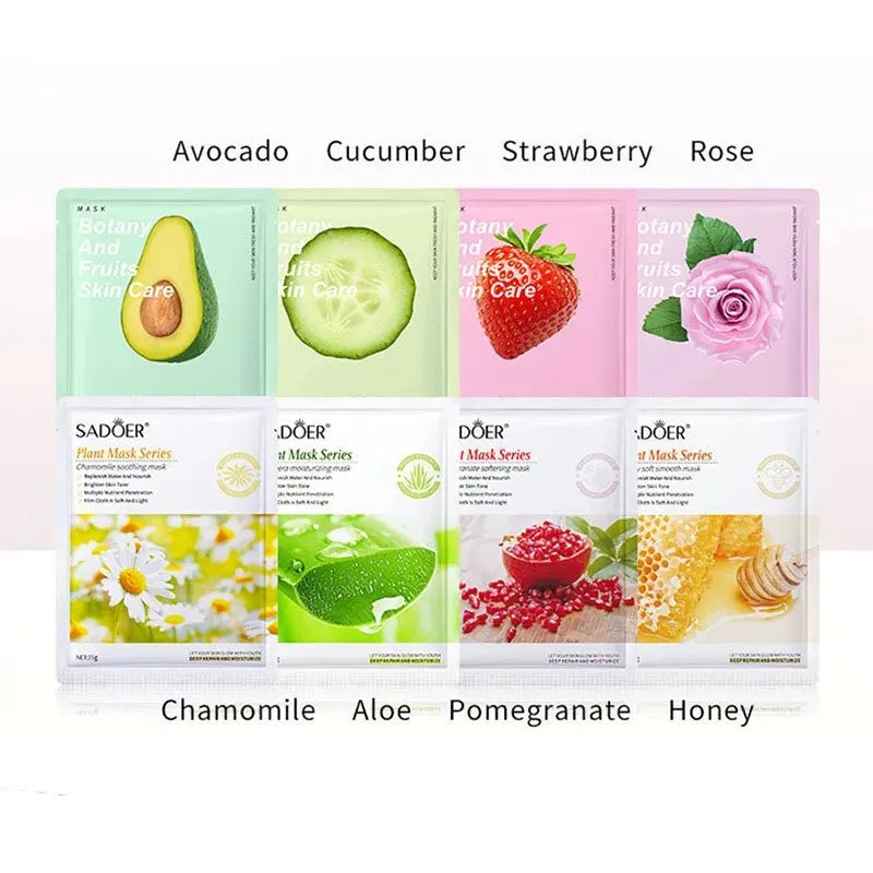 8pcs Natural Plant Face Masks – Hydrating & Firming Korean Skincare Set