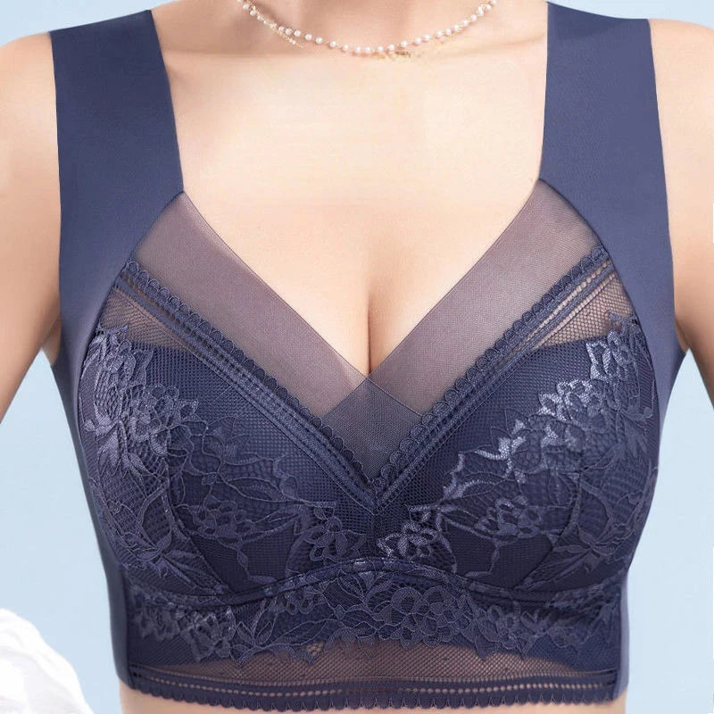 Plus Size Seamless Lace Bralette Push Up Ice Silk Wireless Bra L-6L