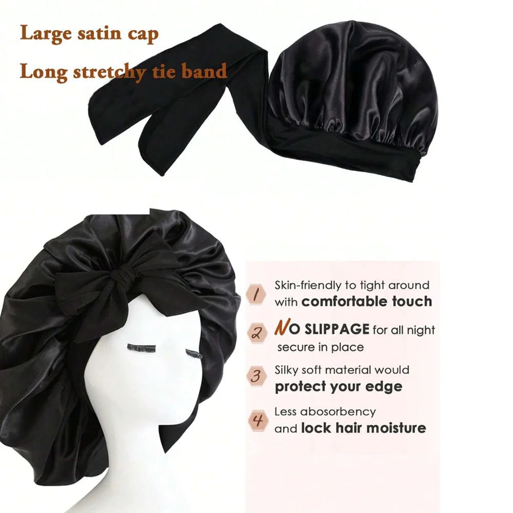Adjustable Satin Silk Bonnet with Tie Band for Sleeping Hair Protection