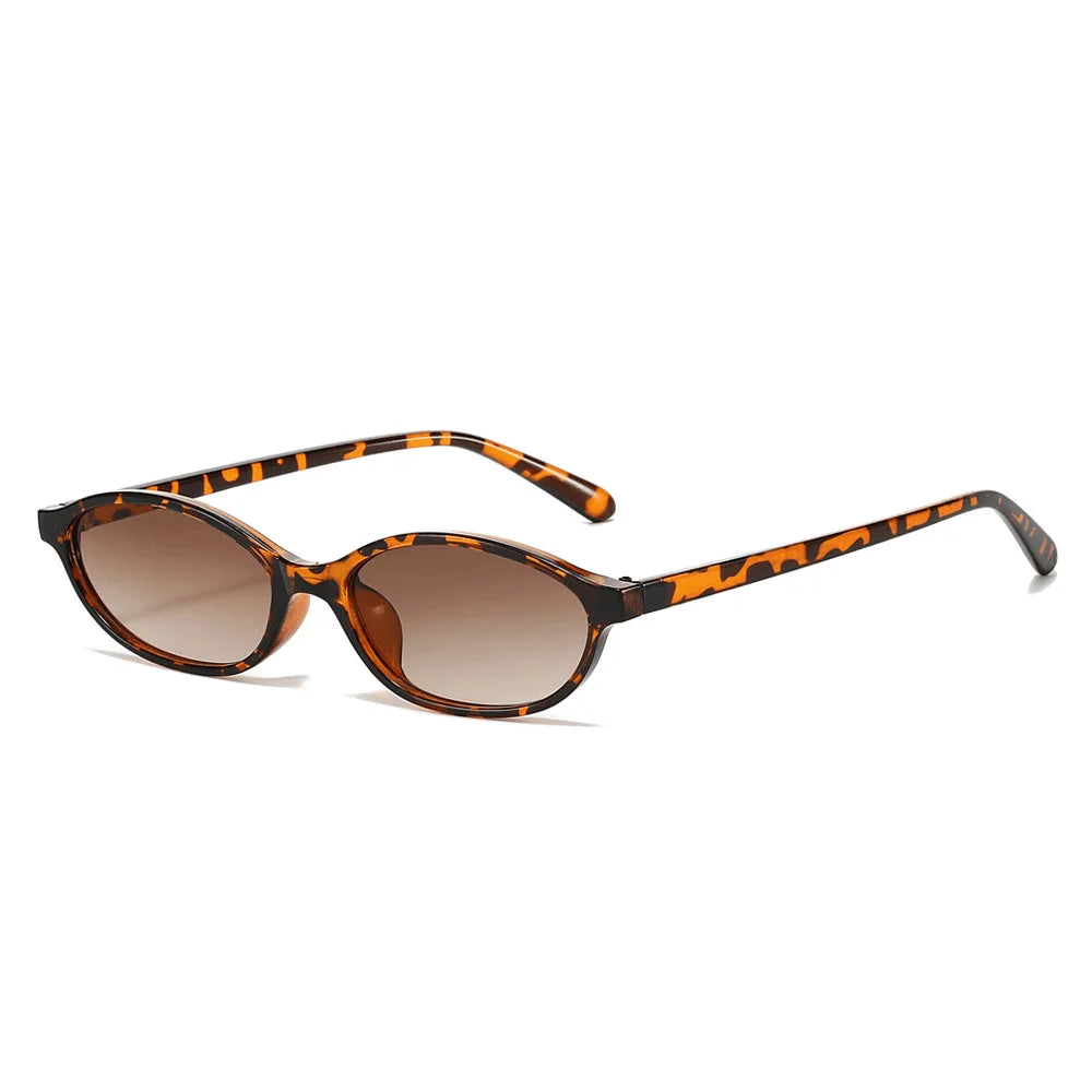 Women's Retro Oval Sunglasses Leopard Brown Small Frame UV400 Shades