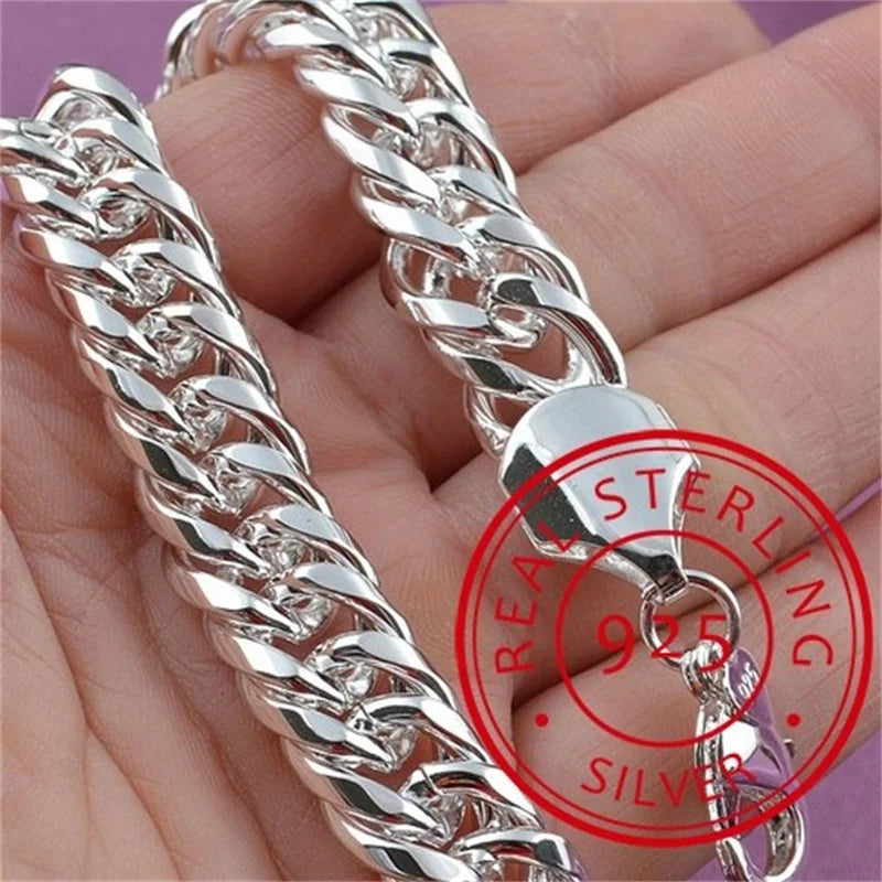 Sterling Silver Square Chain Bracelet for Women & Men Wedding Gift