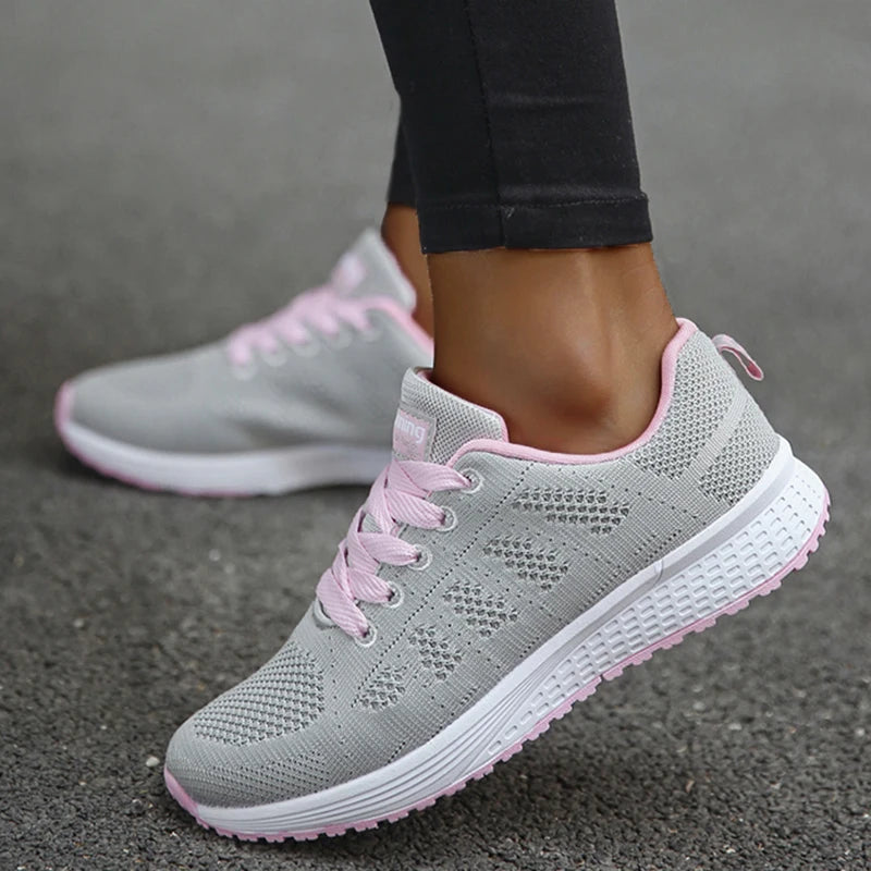 Women's Fashion Mesh Sneakers Breathable Lace-Up Tennis Shoes