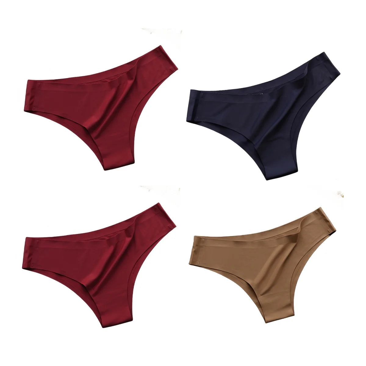 4PCS Women's Seamless Ice Silk Panties Low Waist Soft G-String Briefs
