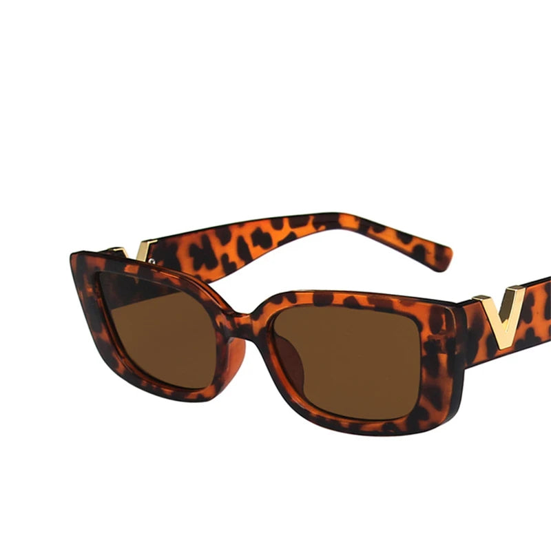 Retro Rectangle Sunglasses Small Frame UV400 Shades for Women