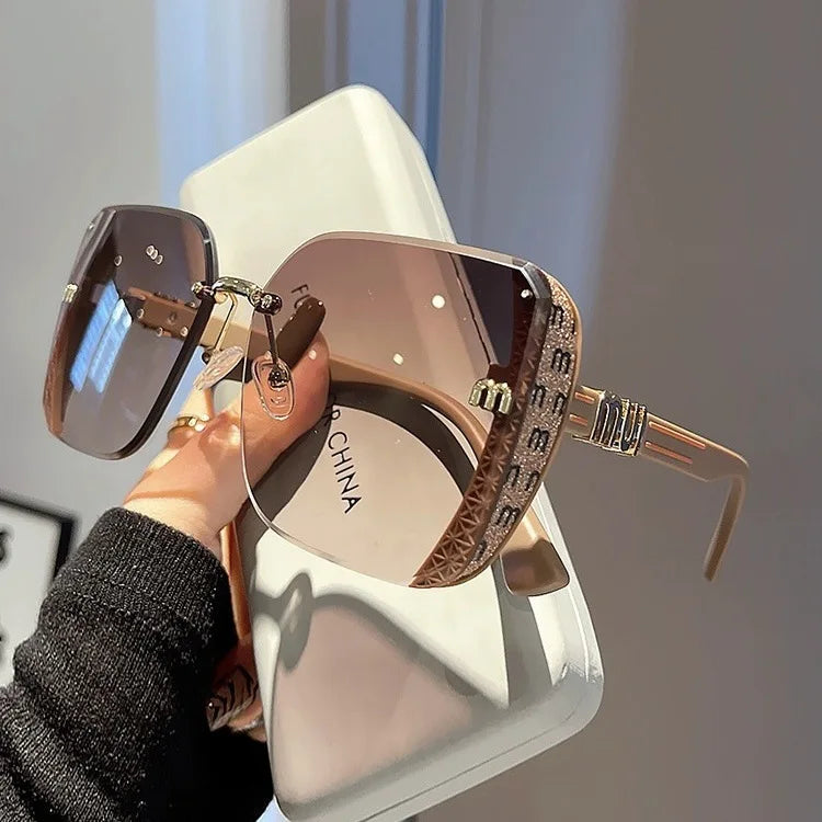 Luxury Rimless Sunglasses Women Vintage UV400 Anti-Glare Designer Shades