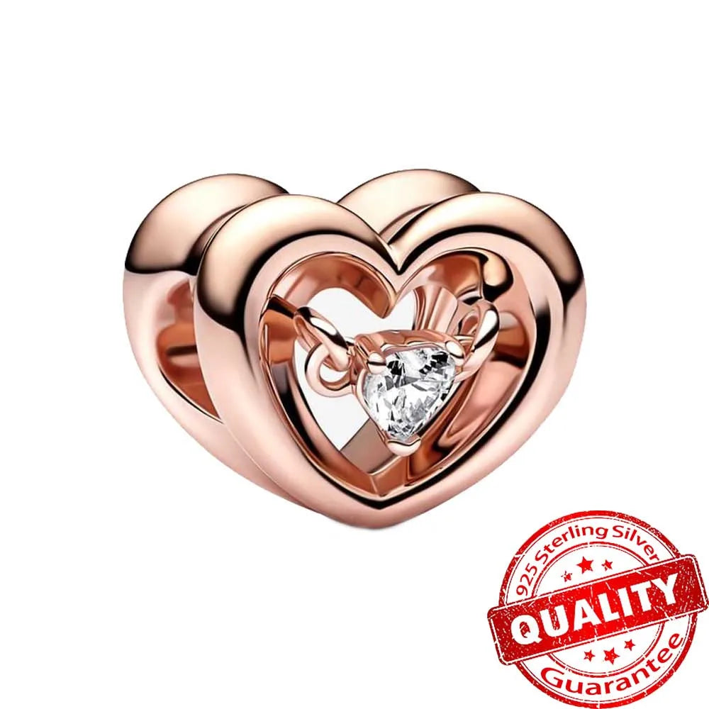 Rose Gold Triple-Row Cherry Blossom Dangle Charm for Silver Bracelet