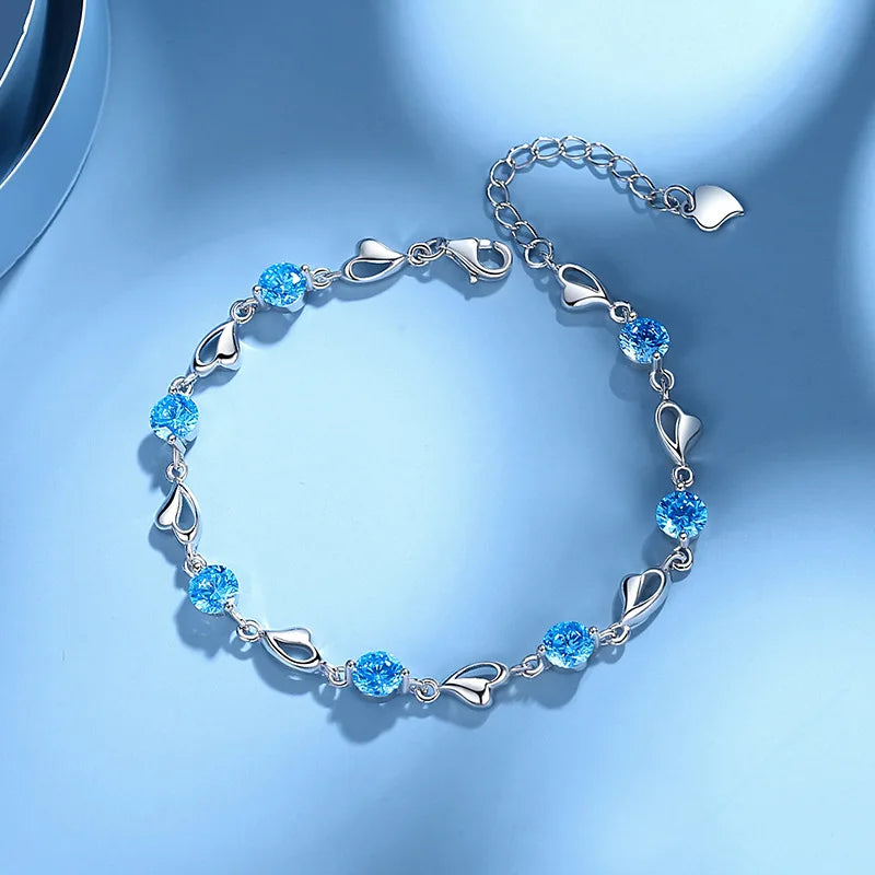 Silver Love Bracelet with Zircon Crystal for Women Gift