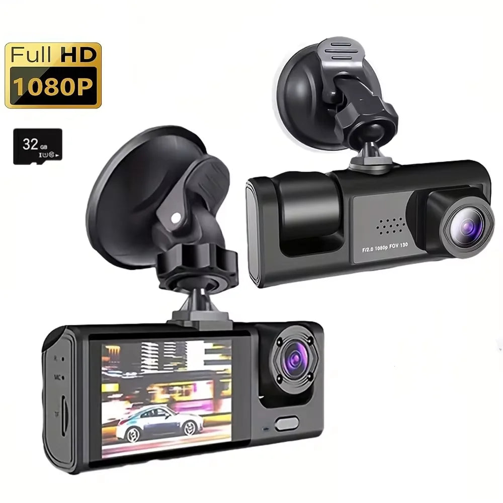 3-Channel Dash Cam 1080P HD Car DVR Front Inside Rear Camera Recorder