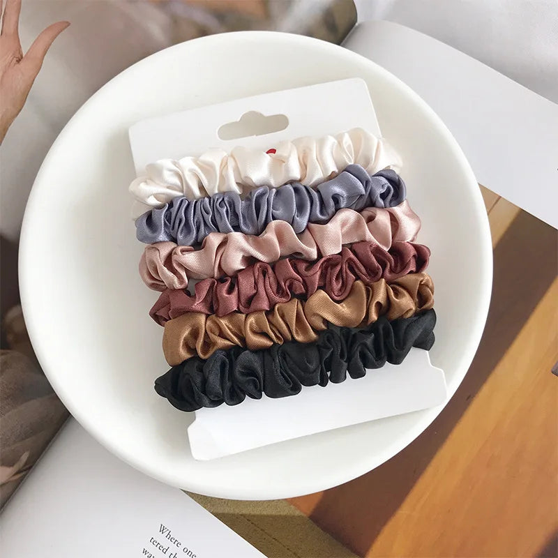 6PCS Silk Hair Scrunchies Women Elastic Ponytail Ties Solid Color Bands