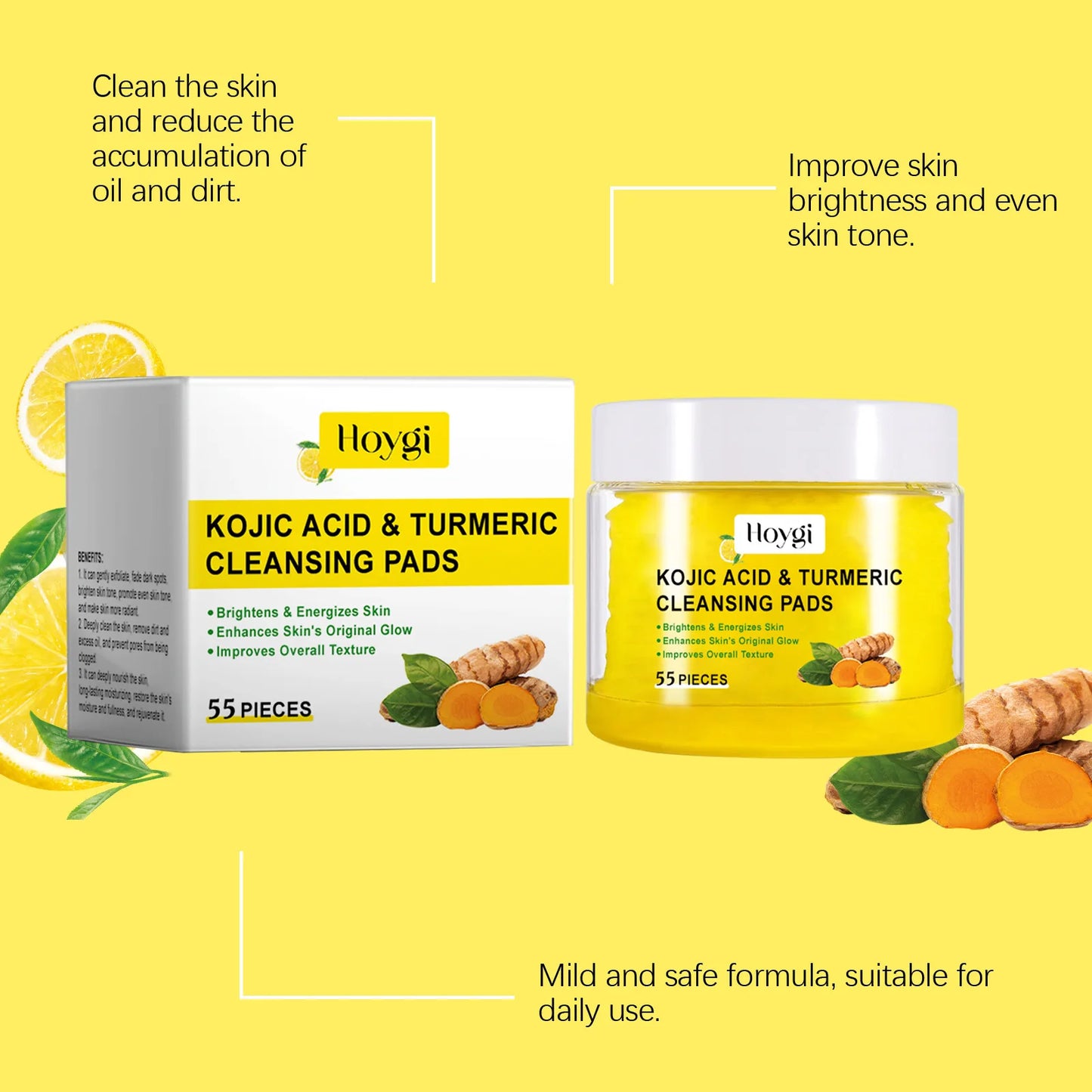 Turmeric Cleansing Pads Exfoliating Face Wipes for Smooth & Clear Skin