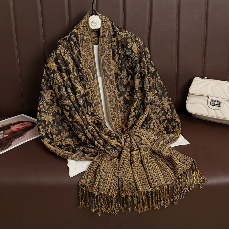 Women's Cashmere Pashmina Shawl Warm Winter Scarf Wrap with Elegant Print