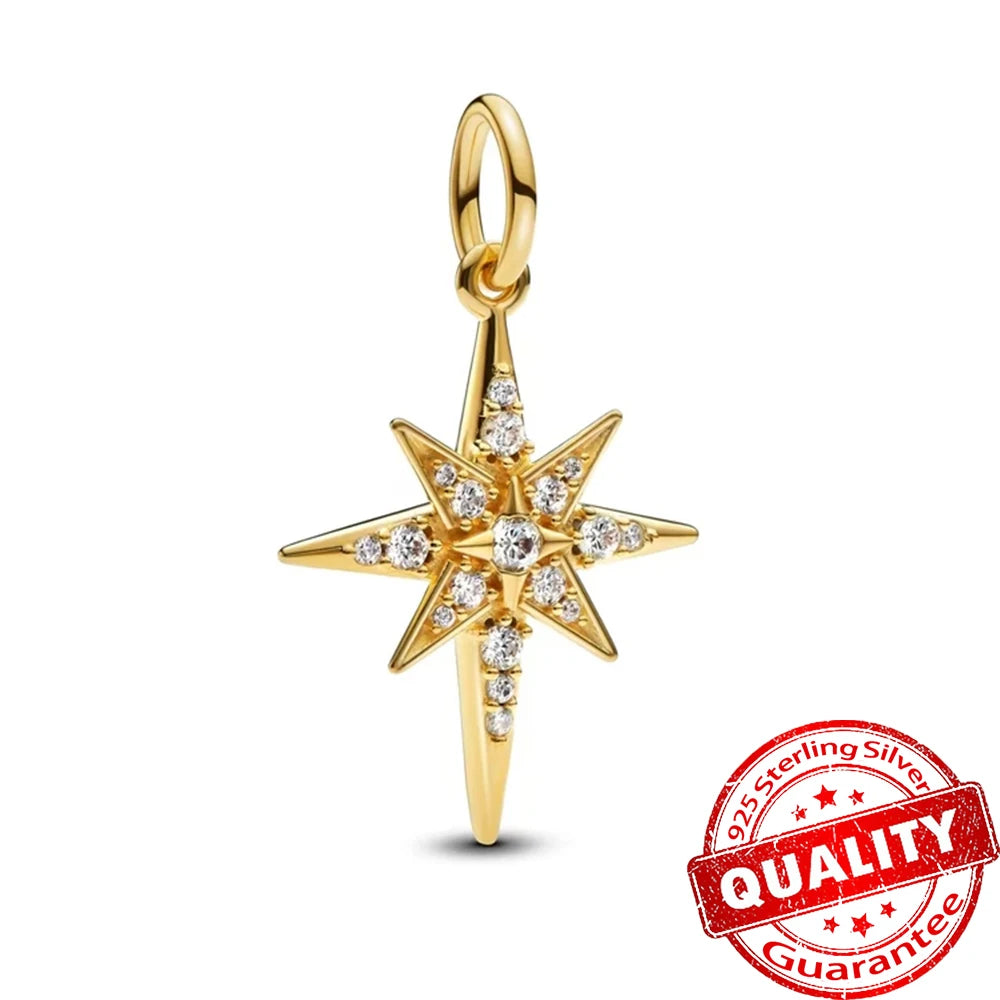 925 Silver Lucky Star & Heart Dice Bow Dangle Charm for Bracelet Gift