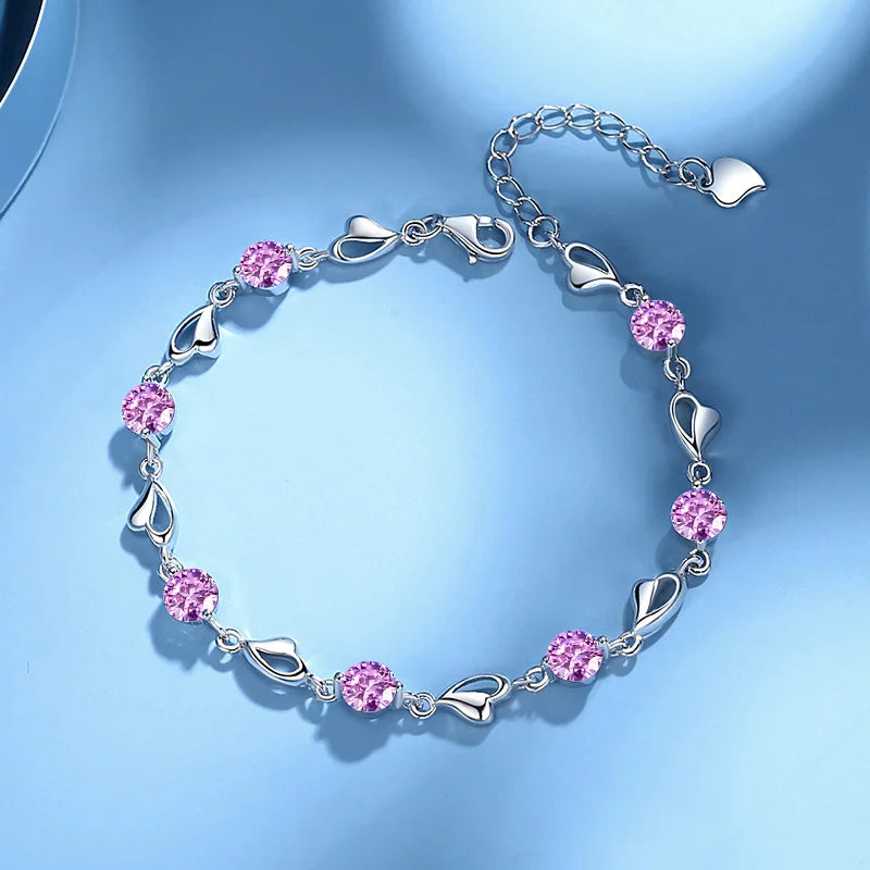 Silver Love Bracelet with Zircon Crystal for Women Gift