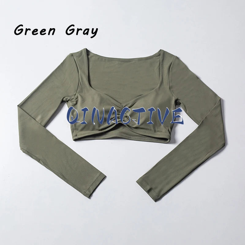 Women's Long Sleeve Crop Top Yoga Shirt Gym Fitness Workout Sports Tee