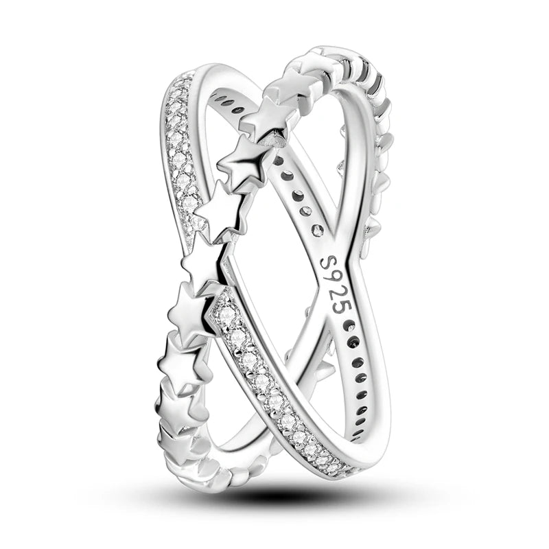 Silver Colour Star Zircon Ring for Women Wedding Engagement Gif