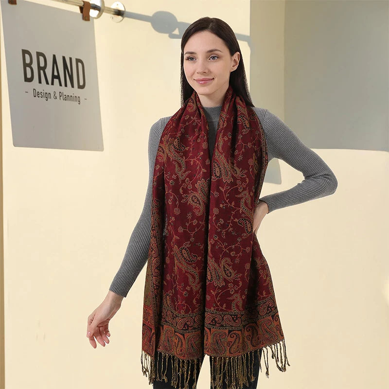 Women's Cashmere Pashmina Shawl Warm Winter Scarf Wrap with Elegant Print