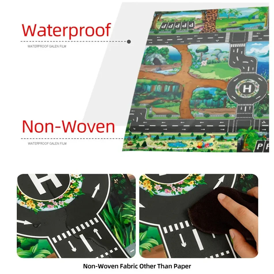 Baby Play Mat Traffic Road Map City Carpet Kids Car Parking Lot Game Rug