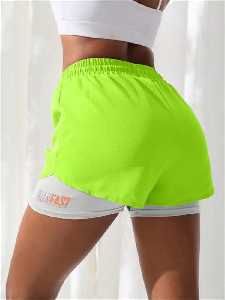 Women's High Rise Yoga Shorts Elastic Waist 2-Piece Running Workout Pants