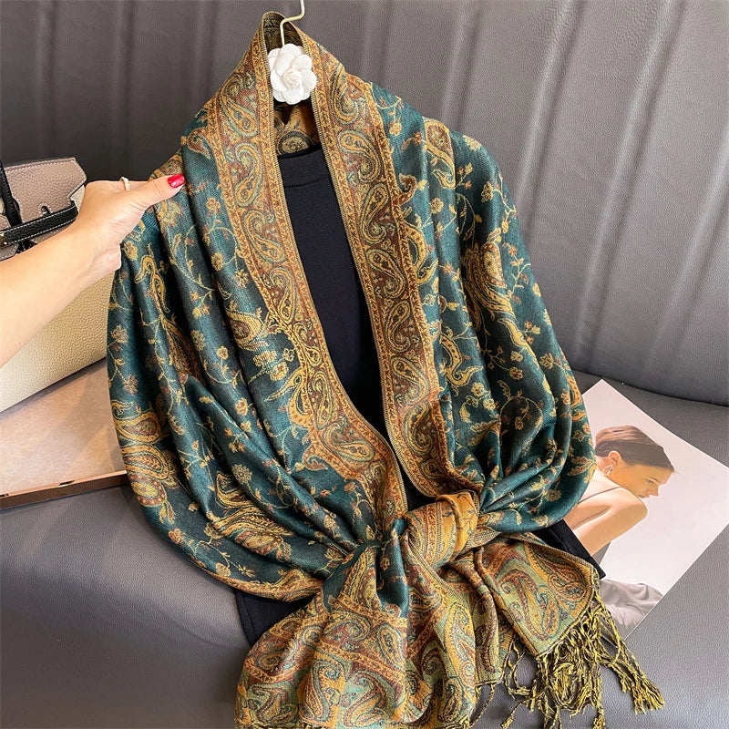 Women's Cashmere Pashmina Shawl Warm Winter Scarf Wrap with Elegant Print