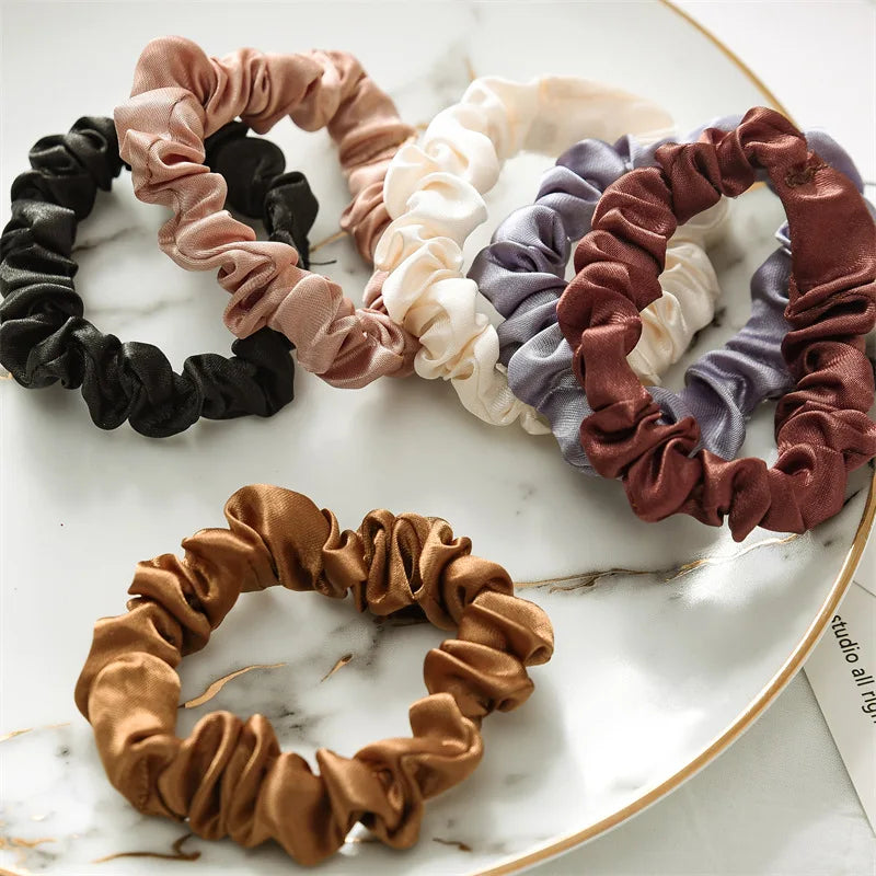6PCS Silk Hair Scrunchies Women Elastic Ponytail Ties Solid Color Bands