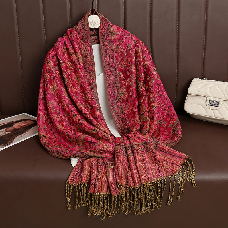 Women's Cashmere Pashmina Shawl Warm Winter Scarf Wrap with Elegant Print