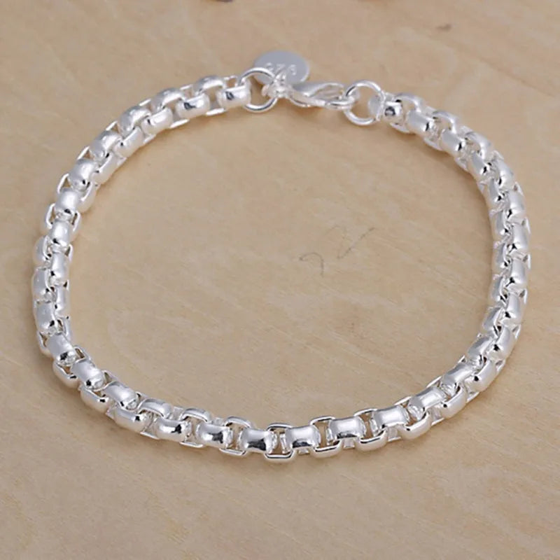 Sterling Silver Square Chain Bracelet for Women & Men Wedding Gift