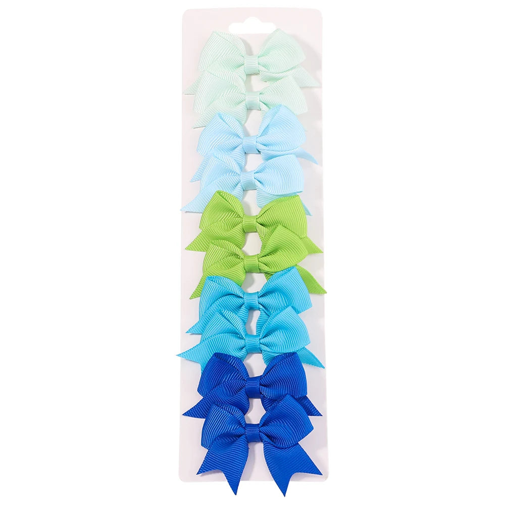 10PCS Cute Ribbon Bow Hair Clips for Baby Girls Handmade Barrettes Set