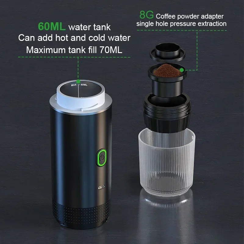 3-in-1 Capsule Powder Wireless Electric Portable Espresso Coffee Machine Maker Travel Coffee Maker