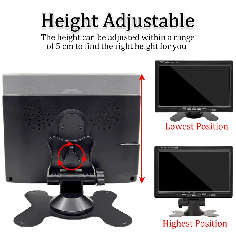 7'' Car Monitor 800×480 HD Screen with Dual Video Input for Rear Camera