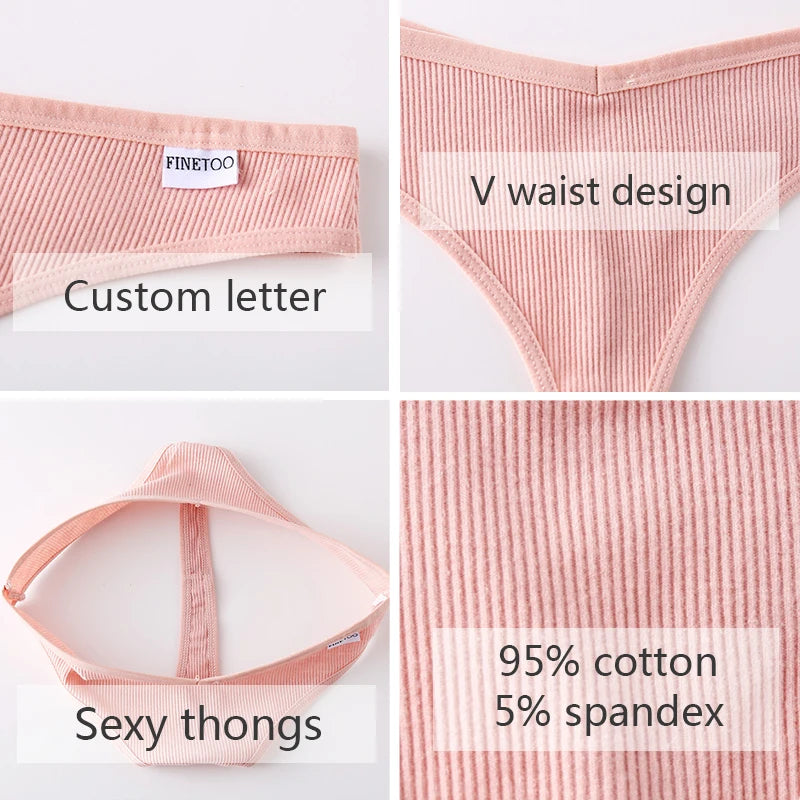 3PCS Women's Cotton Thongs Low Waist G-String Bikini Briefs Set