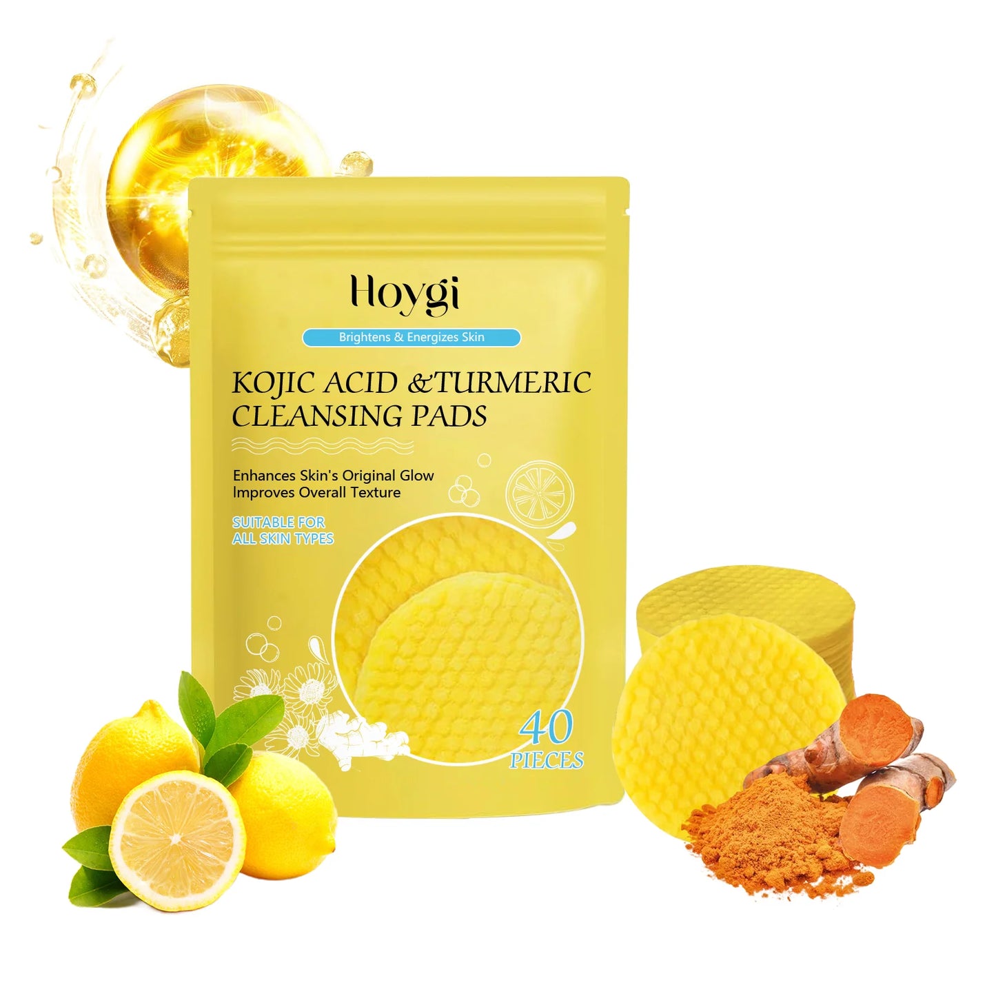 Turmeric Cleansing Pads Exfoliating Face Wipes for Smooth & Clear Skin