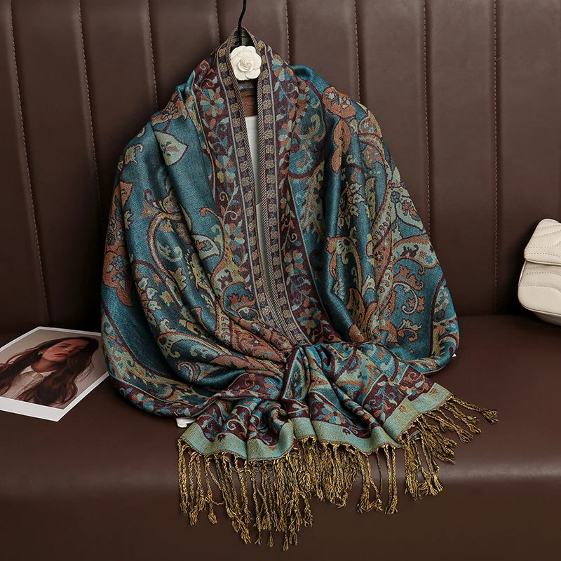 Women's Cashmere Pashmina Shawl Warm Winter Scarf Wrap with Elegant Print