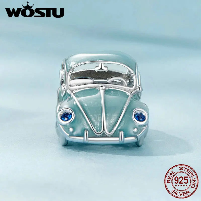 925 Sterling Silver Pink Bicycle Car Charm Bead Pendant for Bracelet DIY