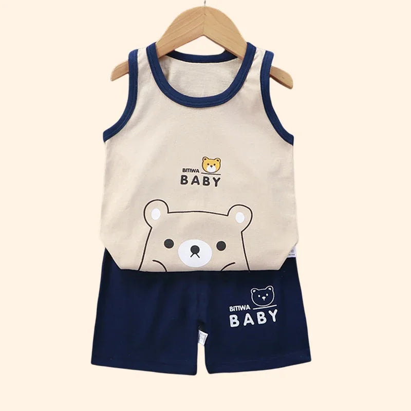 Kids Summer Outfit Vest & Shorts Set Baby Boys Girls Cotton Sleeveless