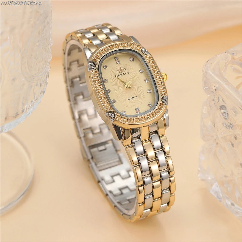 Women's Green Dial Quartz Watch – Diamond Accent & Steel Bracelet Design
