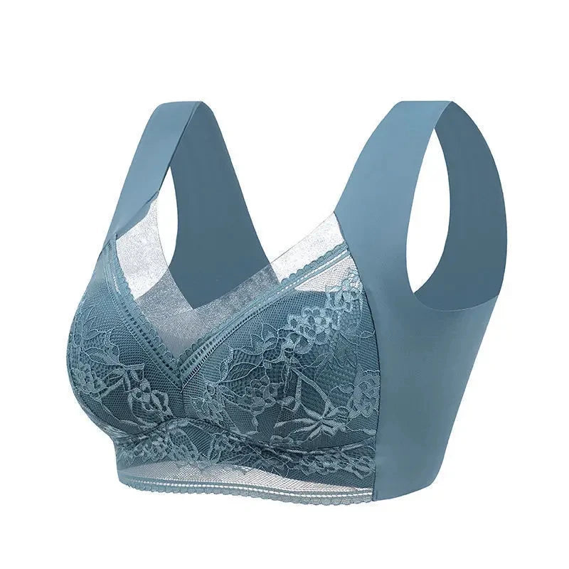 Plus Size Seamless Lace Bralette Push Up Ice Silk Wireless Bra L-6L
